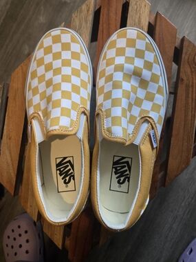 Vans Women Checkerboard Slip-On Sneakers - Yellow & White